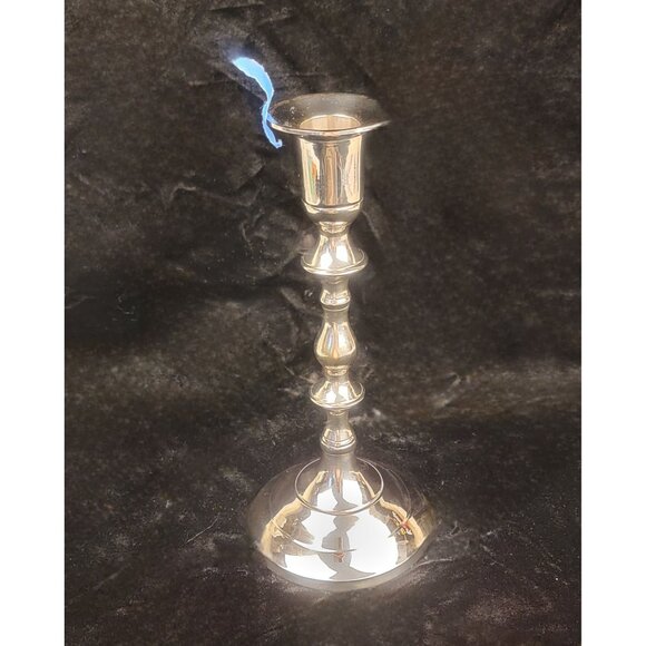 Vintage 1980's Solid Brass Silver-Toned Candlestick - Picture 6 of 14